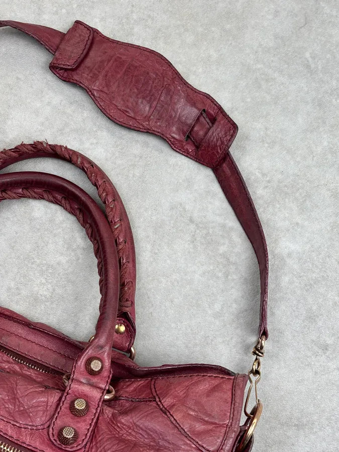 2000s Balenciaga Bordeaux Leather City Handle Bag gXNSNXl 6