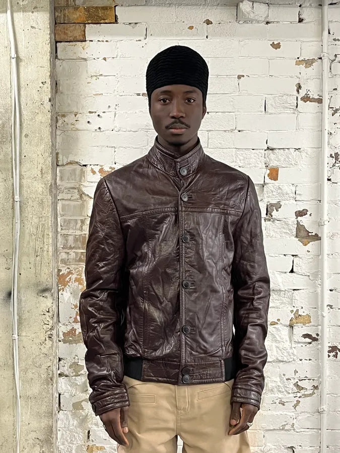 2000s Balenciaga Brown Leather Bomber Jacket jTUDrpy 1