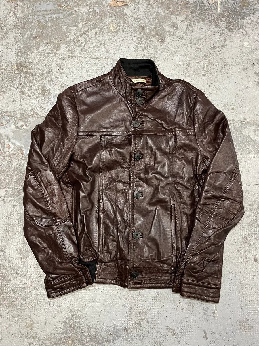 2000s Balenciaga Brown Leather Bomber Jacket jTUDrpy 3