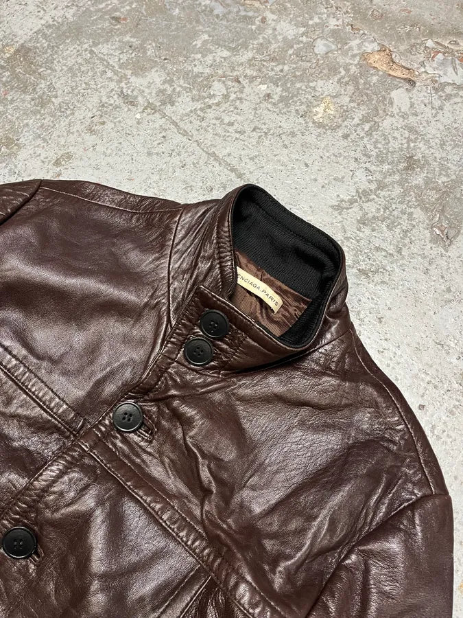 2000s Balenciaga Brown Leather Bomber Jacket jTUDrpy 4
