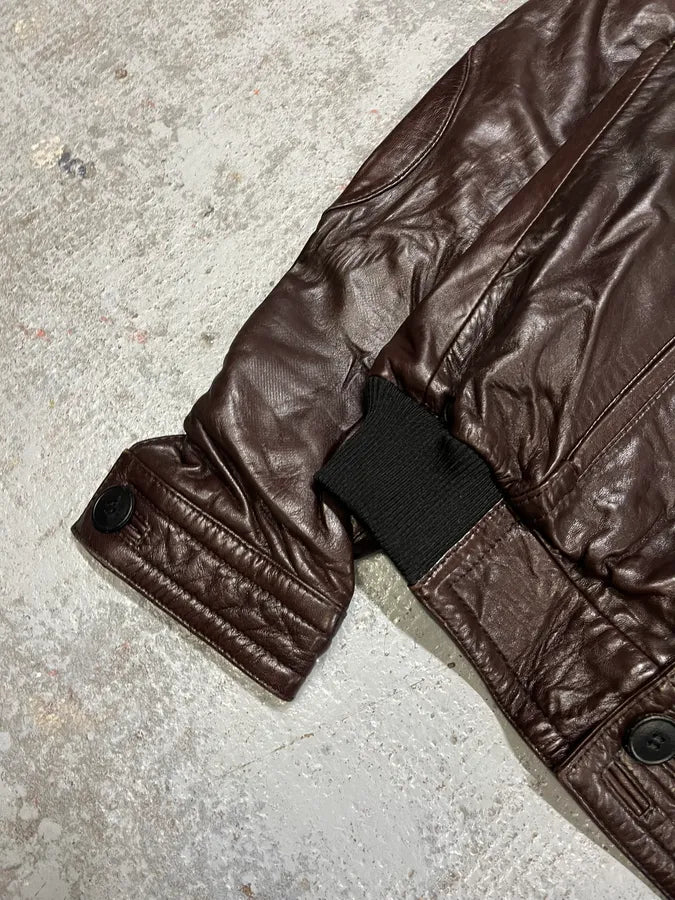 2000s Balenciaga Brown Leather Bomber Jacket jTUDrpy 5