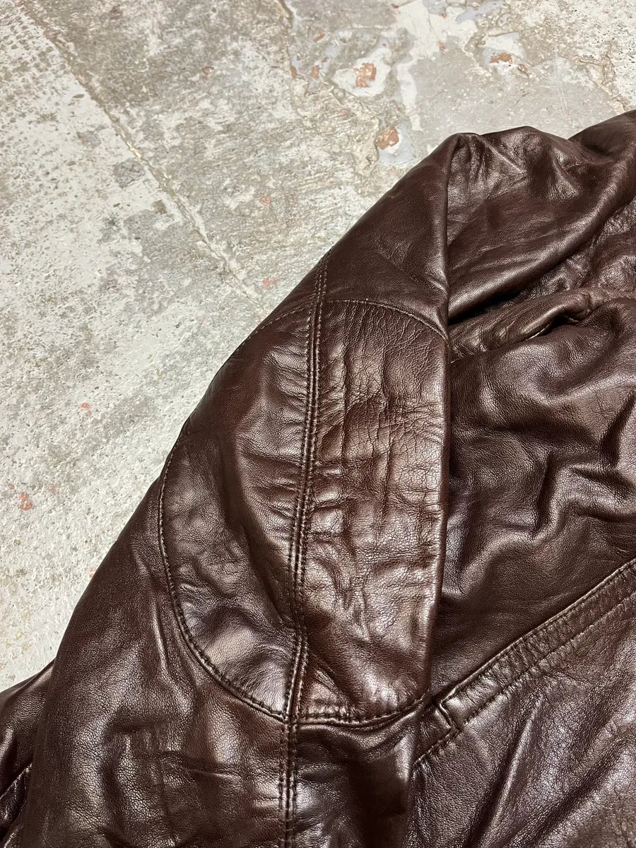 2000s Balenciaga Brown Leather Bomber Jacket jTUDrpy 6