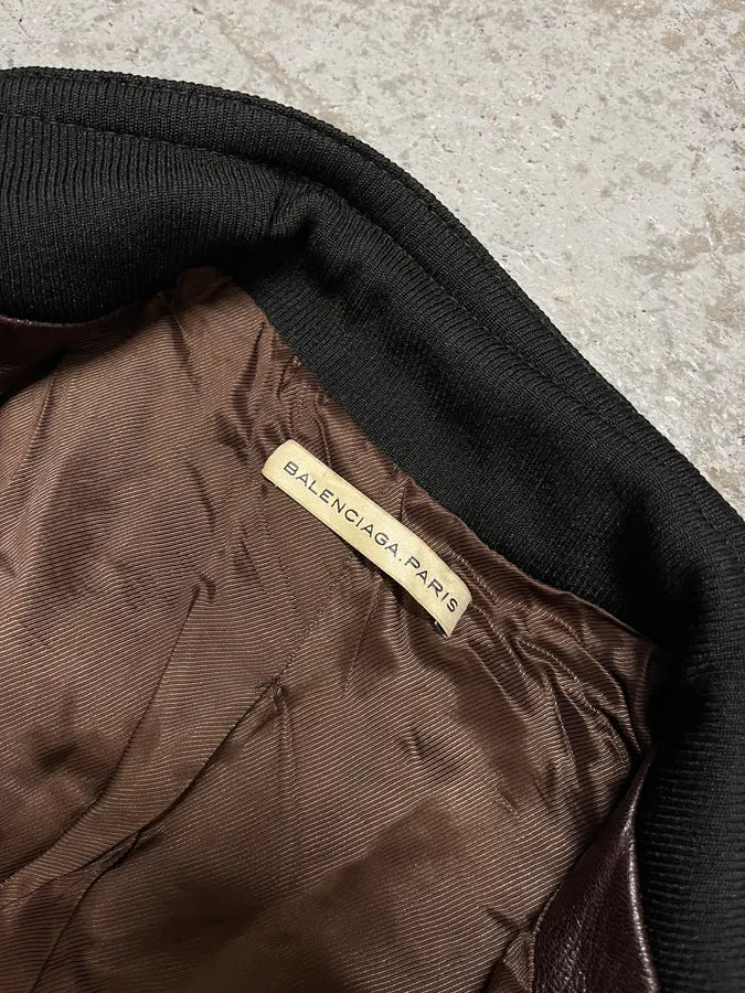 2000s Balenciaga Brown Leather Bomber Jacket jTUDrpy 9