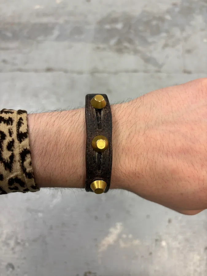 2000s Balenciaga Brown Leather Gold Stud Arena Bracelet AWbHOMJ 2