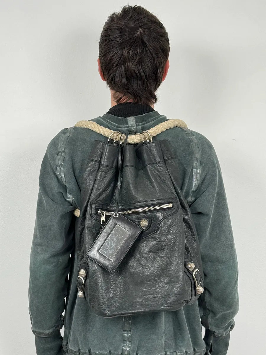 2000s Balenciaga City Black Leather Rope Backpack qtaTlms 1