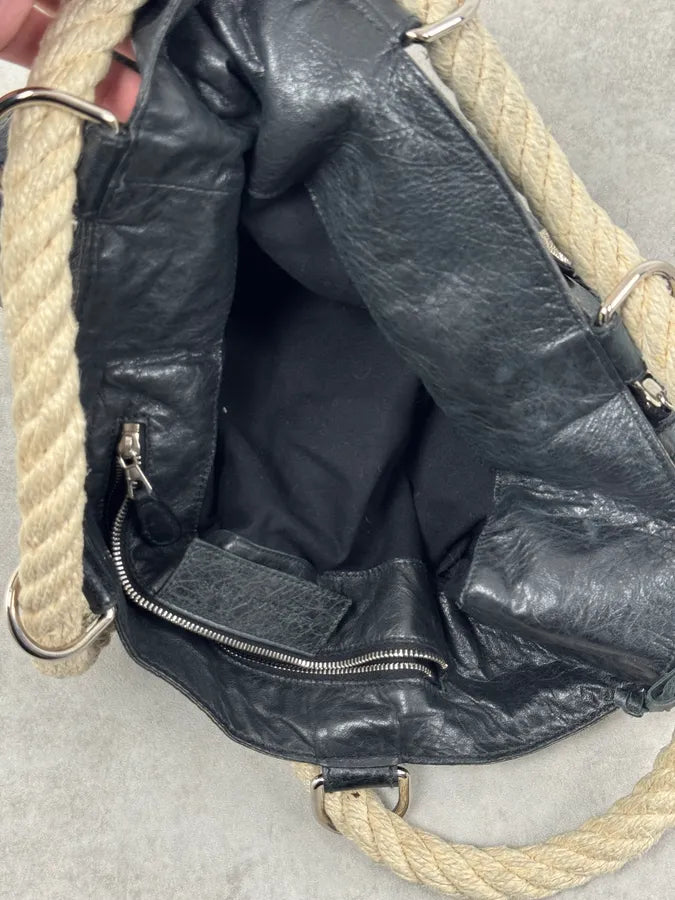 2000s Balenciaga City Black Leather Rope Backpack qtaTlms 10