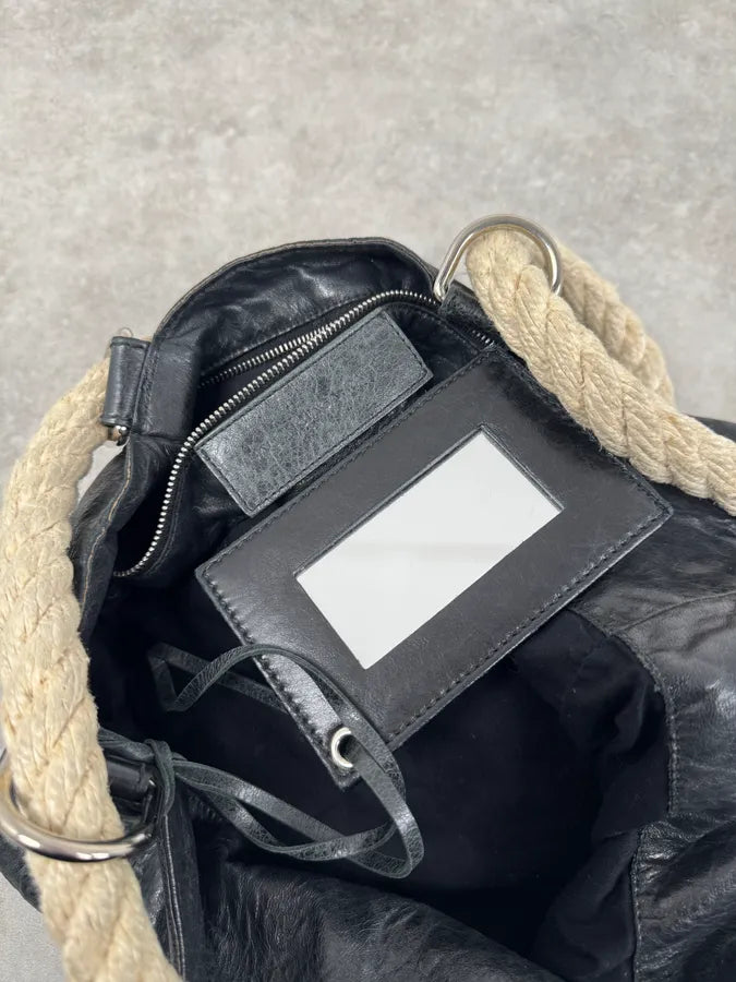 2000s Balenciaga City Black Leather Rope Backpack qtaTlms 11