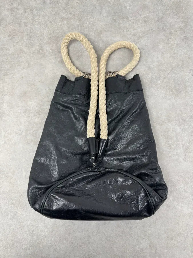 2000s Balenciaga City Black Leather Rope Backpack qtaTlms 3
