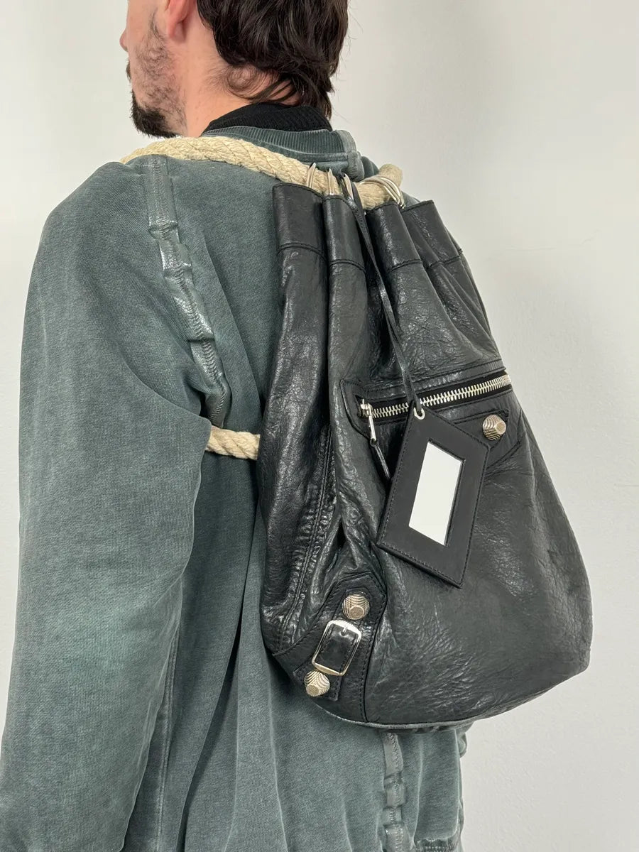 balenciaga drawstring leather backpack 2000s Balenciaga City Black Leather Rope Backpack – Dolce Vita Hub