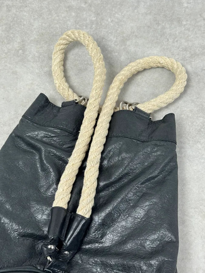 2000s Balenciaga City Black Leather Rope Backpack qtaTlms 6