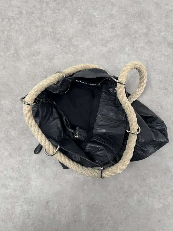 2000s Balenciaga City Black Leather Rope Backpack qtaTlms 9