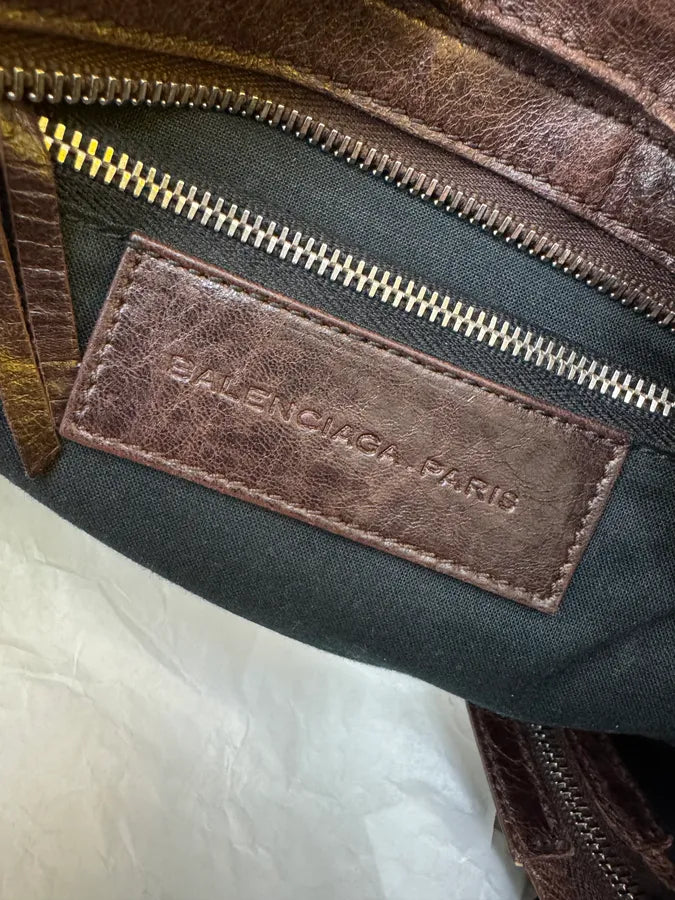 2000s Balenciaga City Brown Pony Hair Leather Moto Handle Bag ZXvumaF 9