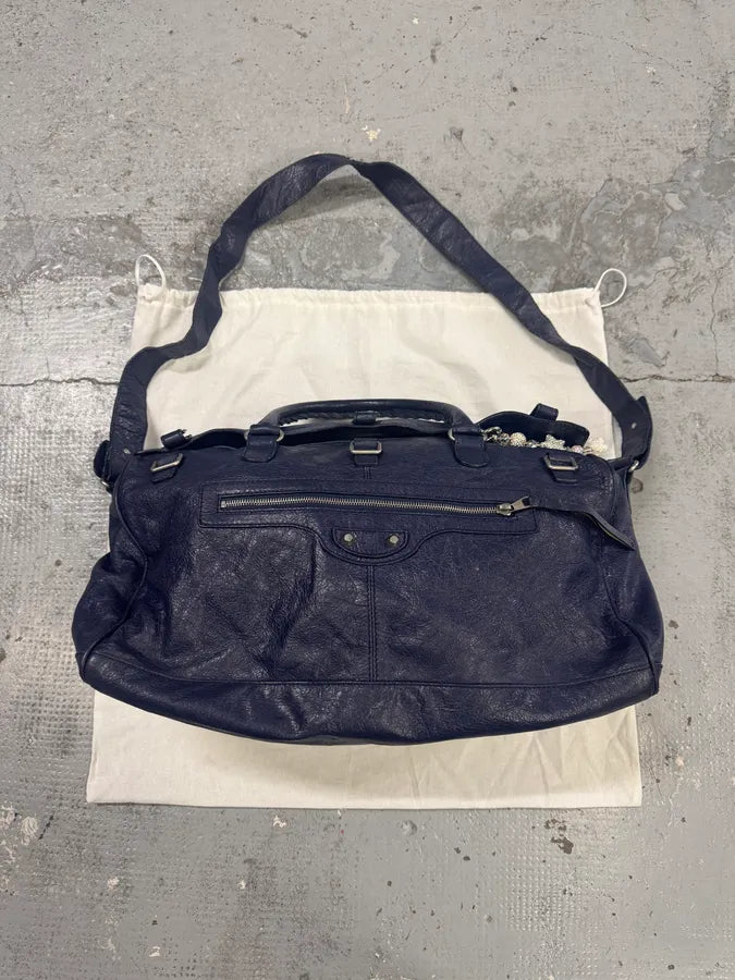 2000s Balenciaga City Navy Duffle Leather Multi-Pocket Medium Bag xDfCAtT 0
