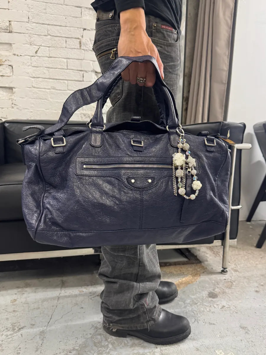 2000s Balenciaga City Navy Duffle Leather Multi-Pocket Medium Bag xDfCAtT 1