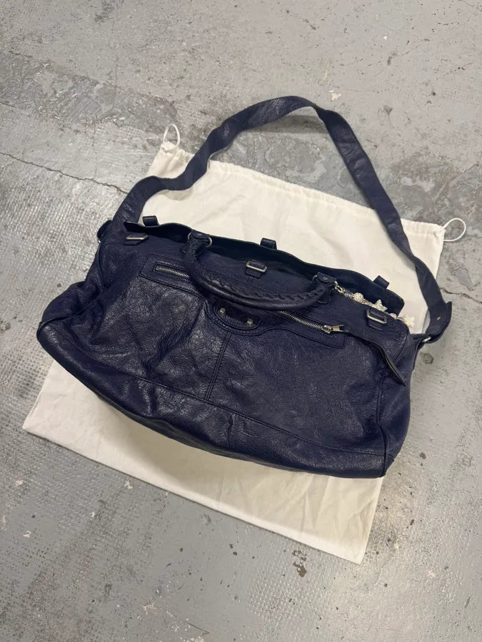 2000s Balenciaga City Navy Duffle Leather Multi-Pocket Medium Bag xDfCAtT 2