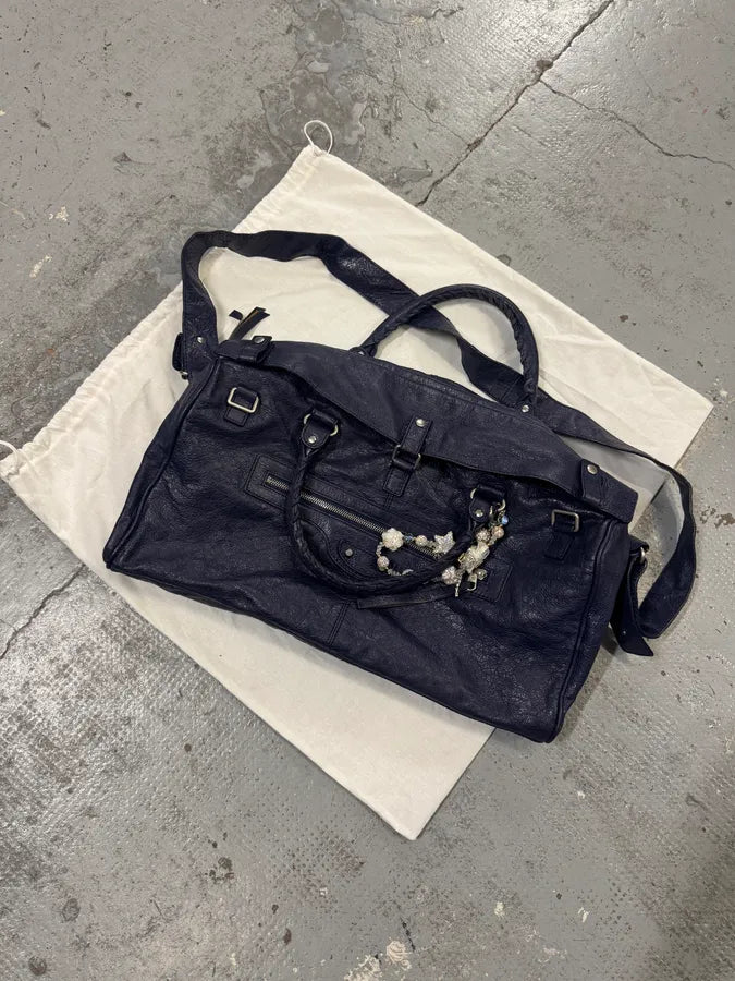 2000s Balenciaga City Navy Duffle Leather Multi-Pocket Medium Bag xDfCAtT 3