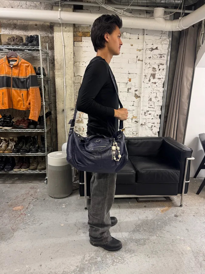 2000s Balenciaga City Navy Duffle Leather Multi-Pocket Medium Bag xDfCAtT 4