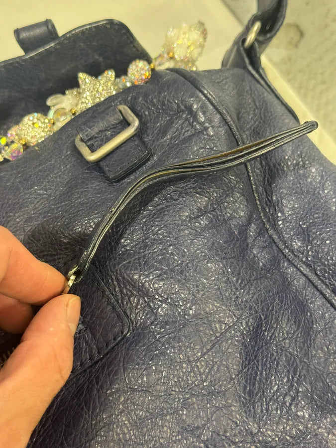 2000s Balenciaga City Navy Duffle Leather Multi-Pocket Medium Bag xDfCAtT 9