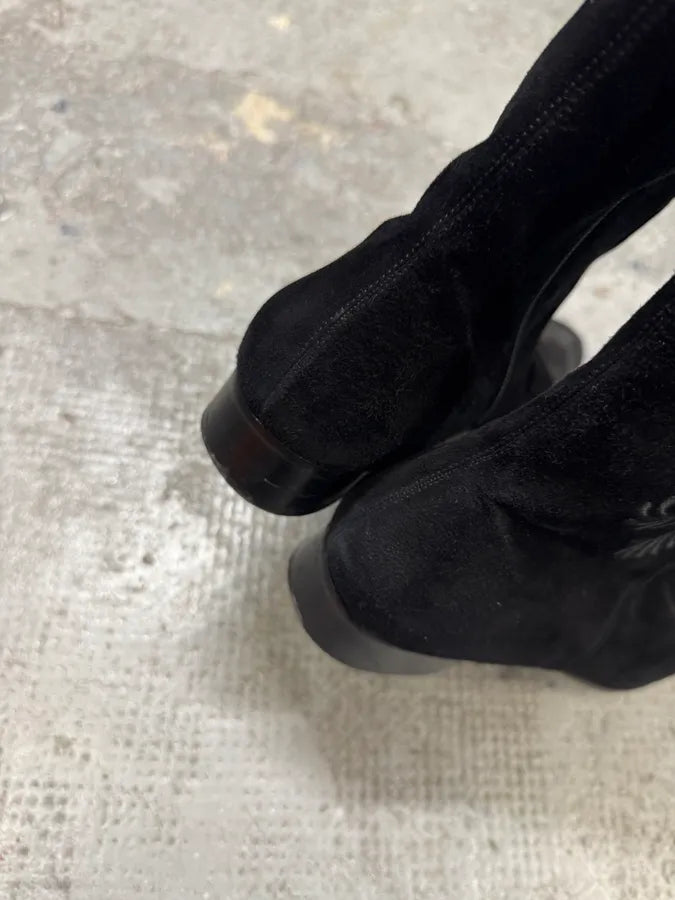 2000s Balenciaga Floral Black Suede Leather Boots eNmPPyZ 3