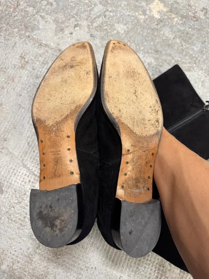 2000s Balenciaga Floral Black Suede Leather Boots eNmPPyZ 4