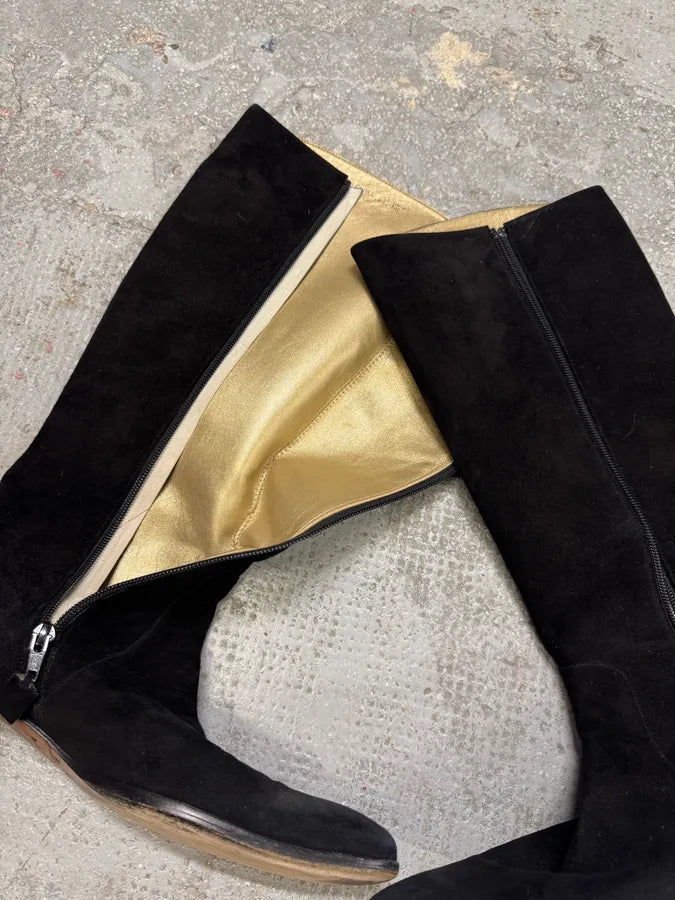 2000s Balenciaga Floral Black Suede Leather Boots eNmPPyZ 7