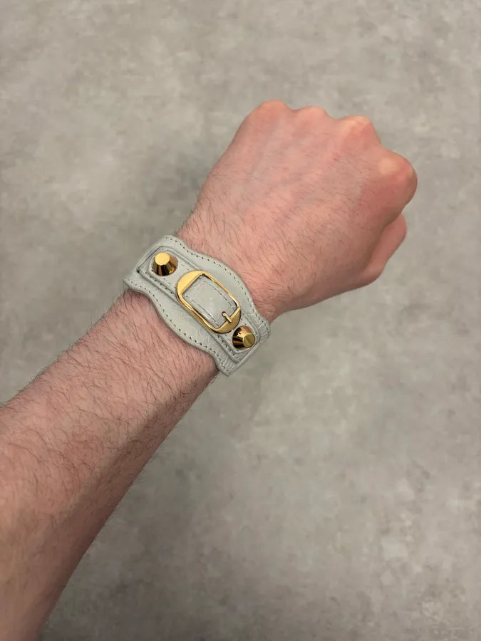 2000s Balenciaga Grey Leather City Bracelet LPKkXeO 0