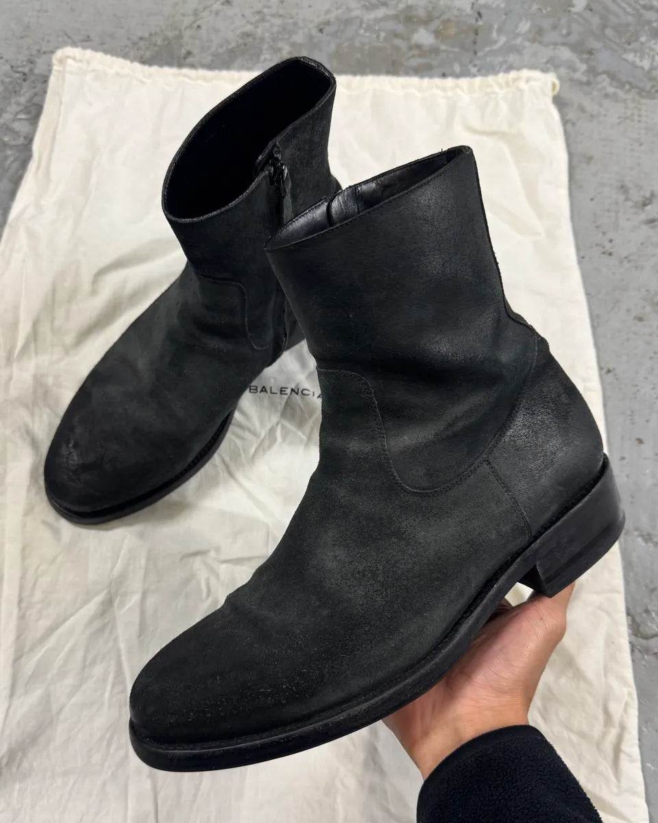 2000s Balenciaga Grey Suede Leather Ankle Boots oeZZxqK 0