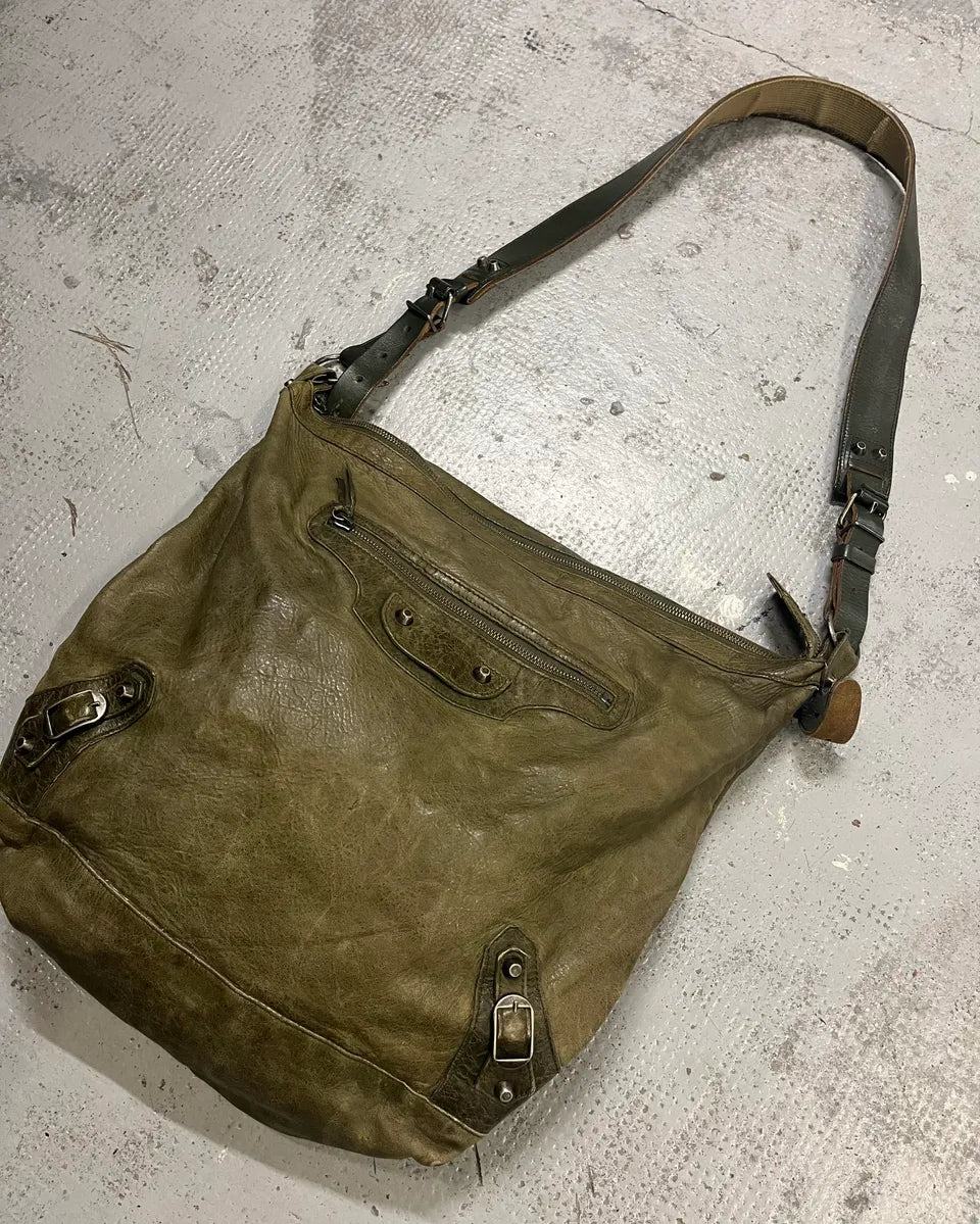 2000s Balenciaga Khaki Leather Multi-Pocket Shoulder Bag szuXXha 3