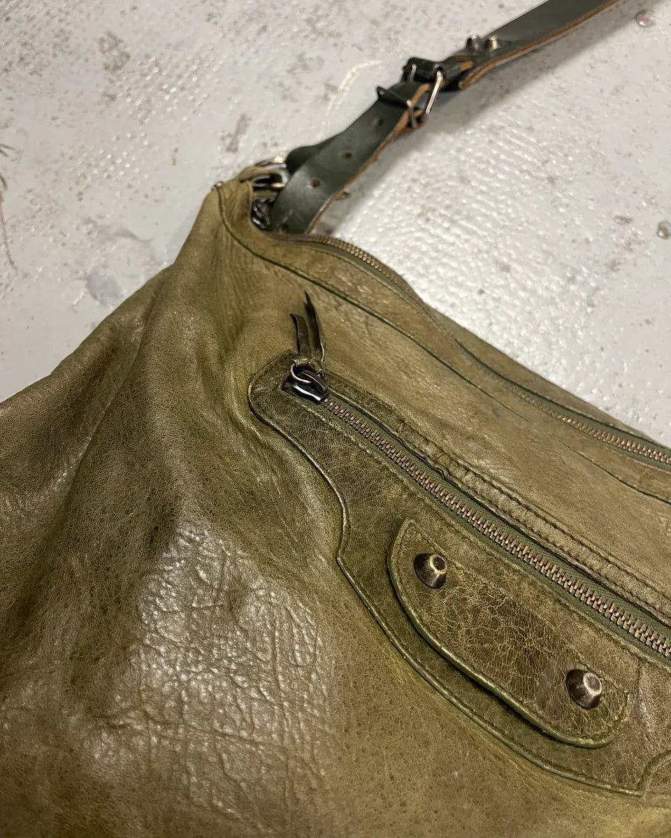 2000s Balenciaga Khaki Leather Multi-Pocket Shoulder Bag szuXXha 5