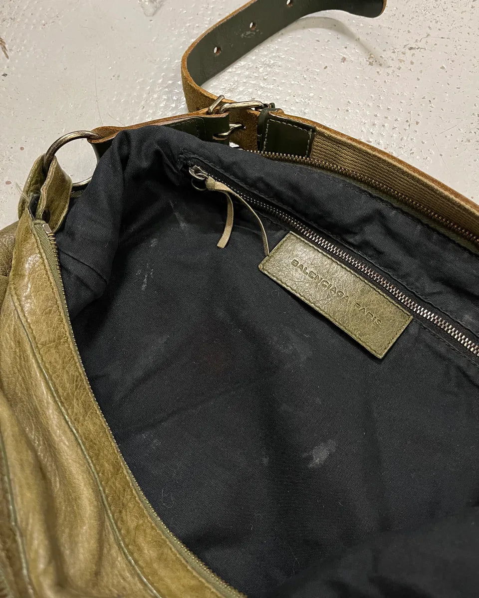 2000s Balenciaga Khaki Leather Multi-Pocket Shoulder Bag szuXXha 9