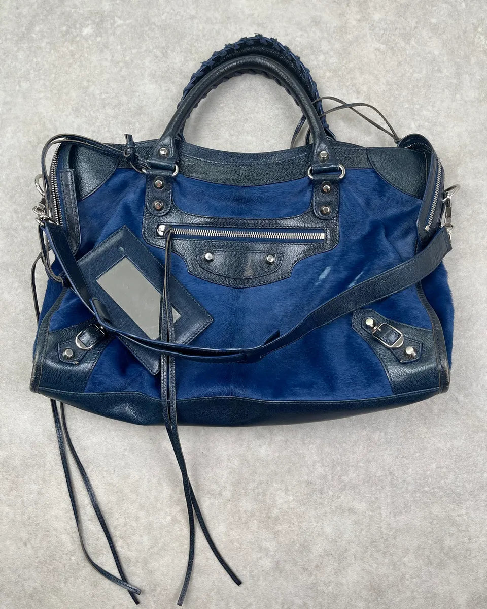 2000s Balenciaga Navy Calf Hair City Bag UUXfsJn 0