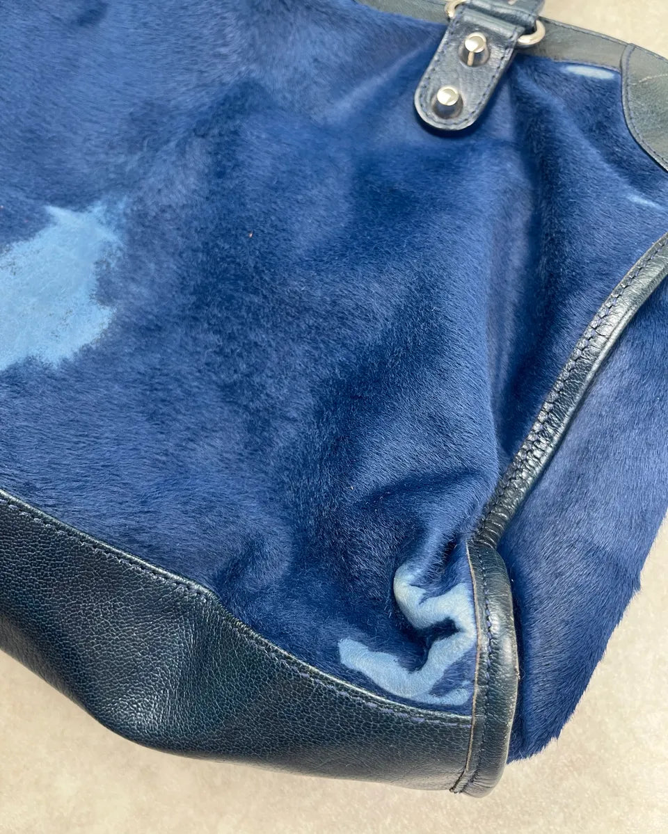 2000s Balenciaga Navy Calf Hair City Bag UUXfsJn 11