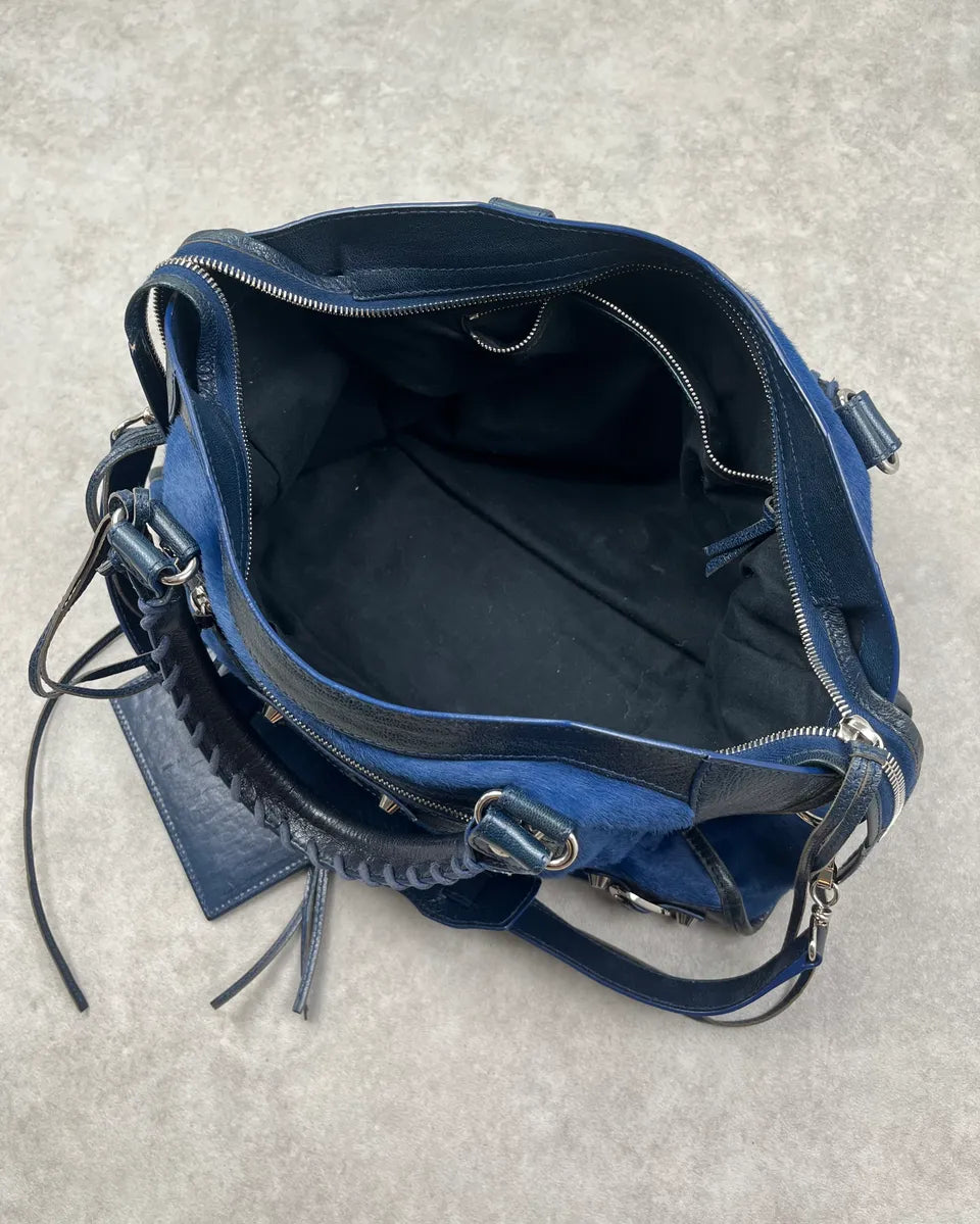 2000s Balenciaga Navy Calf Hair City Bag UUXfsJn 12