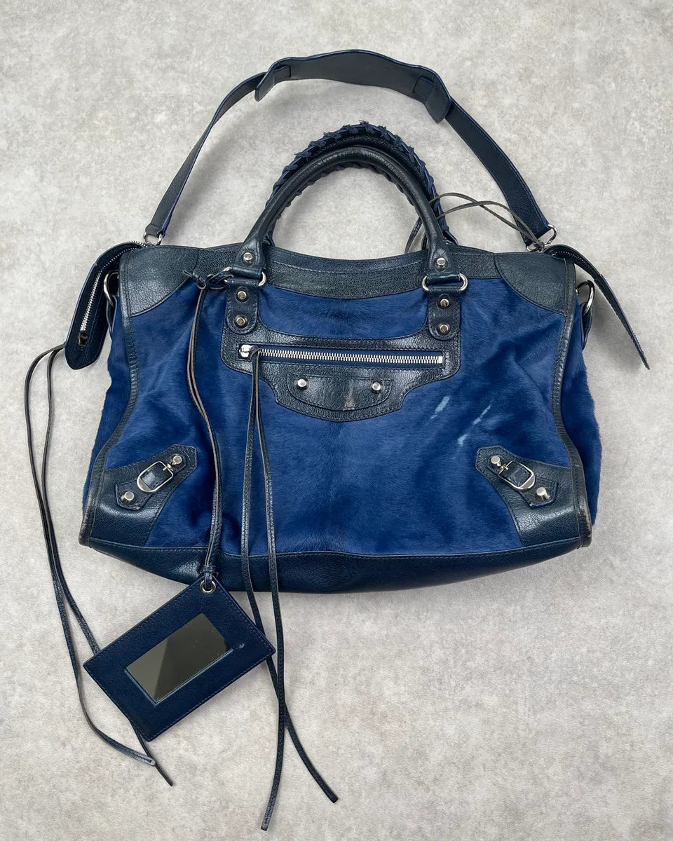 2000s Balenciaga Navy Calf Hair City Bag UUXfsJn 3