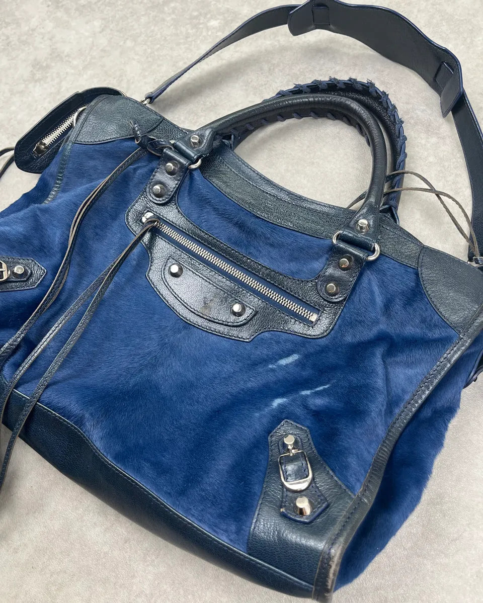2000s Balenciaga Navy Calf Hair City Bag UUXfsJn 4