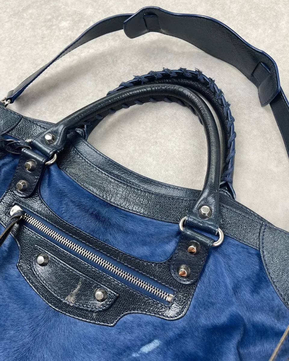 2000s Balenciaga Navy Calf Hair City Bag UUXfsJn 5
