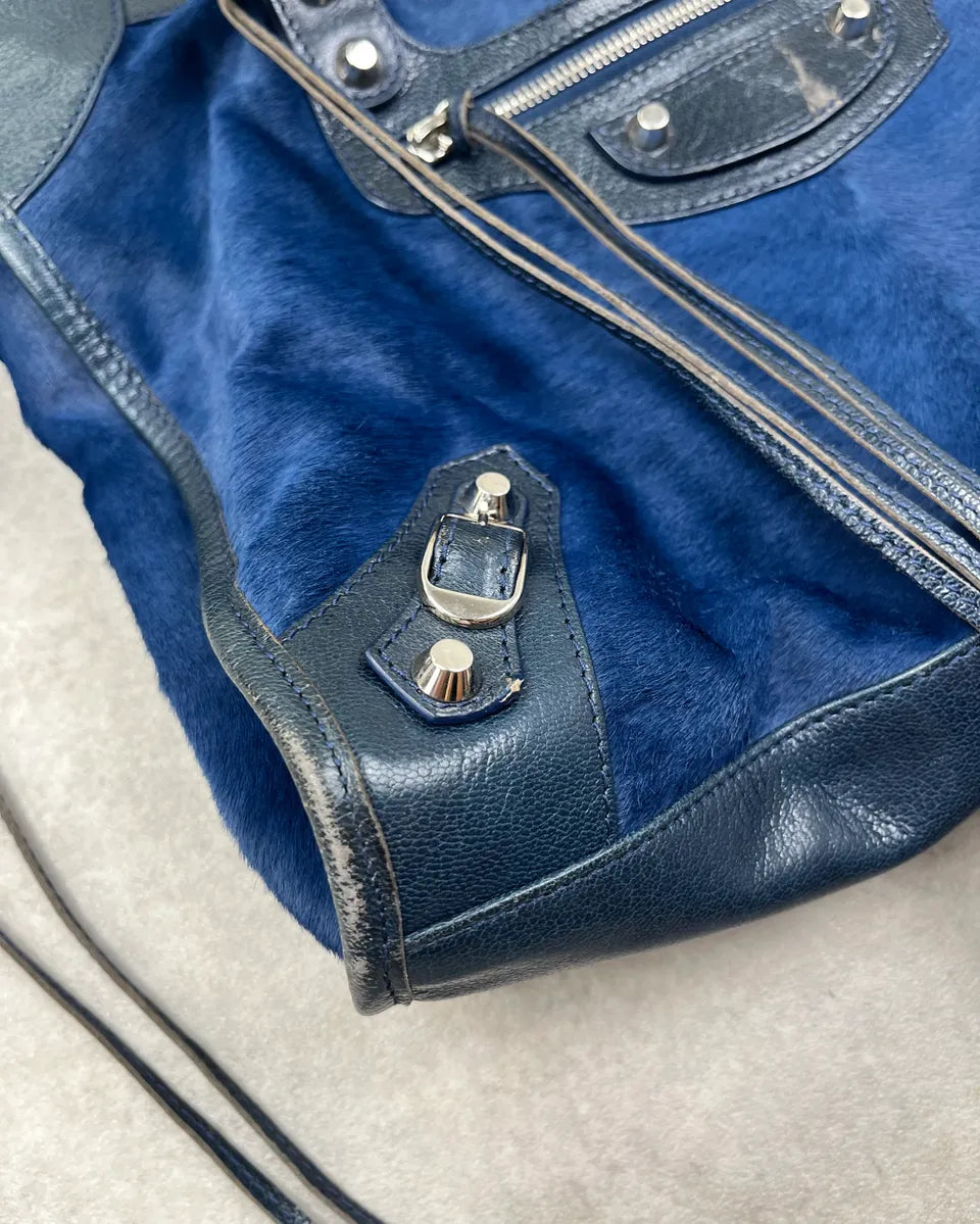 2000s Balenciaga Navy Calf Hair City Bag UUXfsJn 6