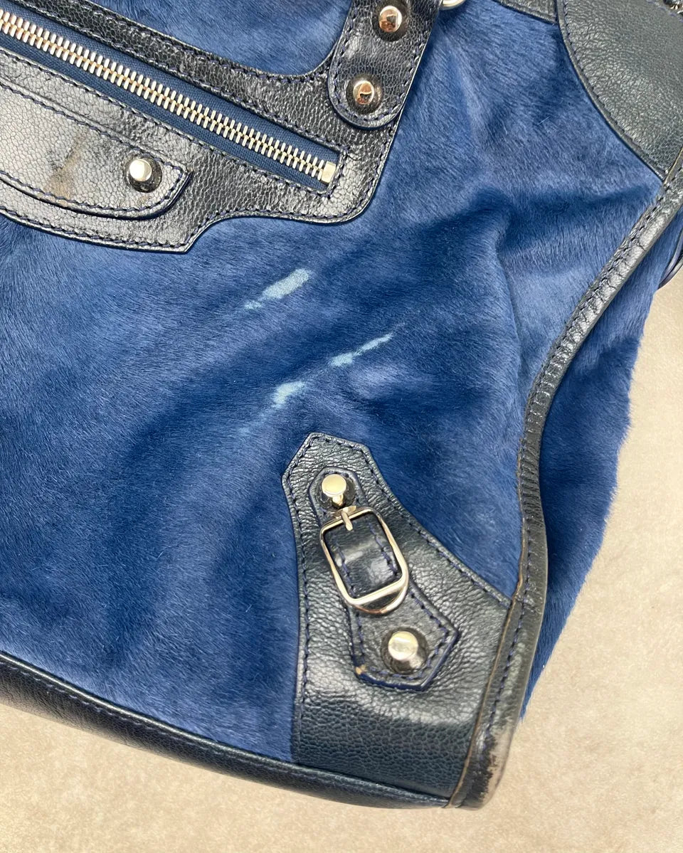 2000s Balenciaga Navy Calf Hair City Bag UUXfsJn 7