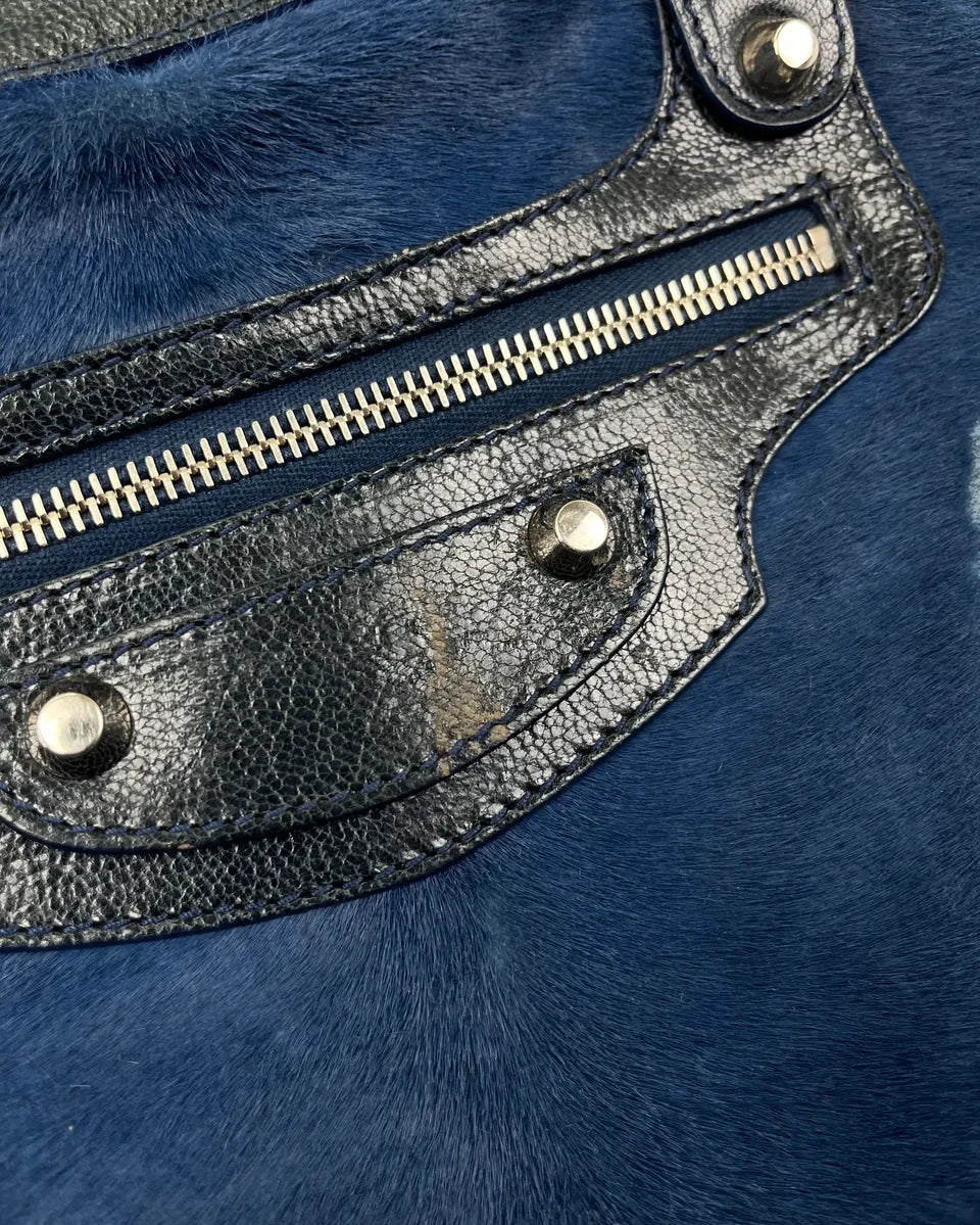 2000s Balenciaga Navy Calf Hair City Bag UUXfsJn 8