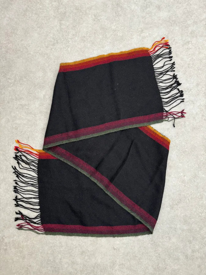 2000s Balenciaga Paris Black Wool Multicolor Scarf Yvaxvoy 0