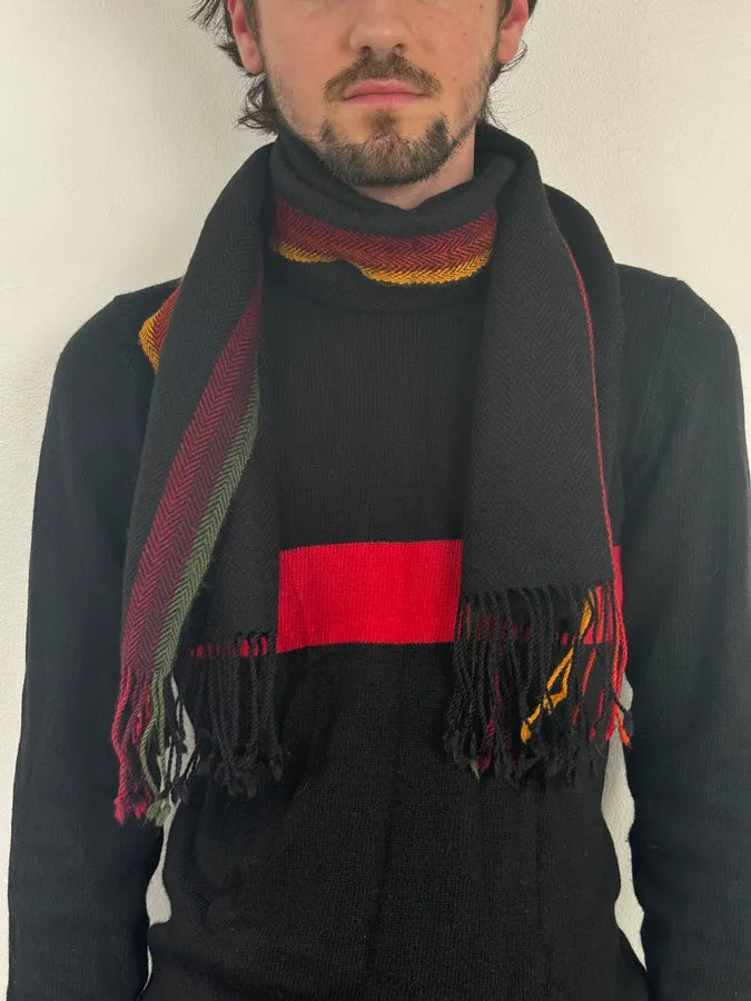 2000s Balenciaga Paris Black Wool Multicolor Scarf Yvaxvoy 1