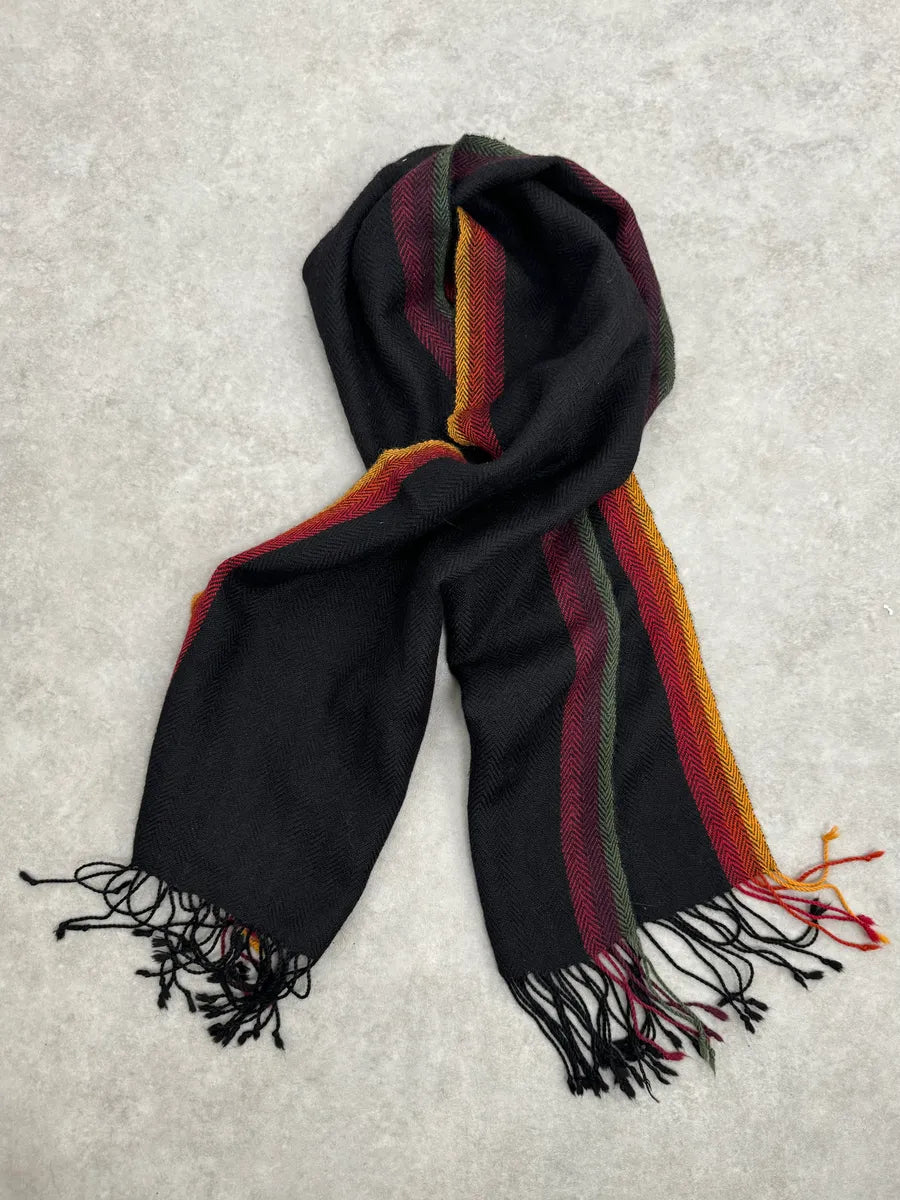 2000s Balenciaga Paris Black Wool Multicolor Scarf Yvaxvoy 2