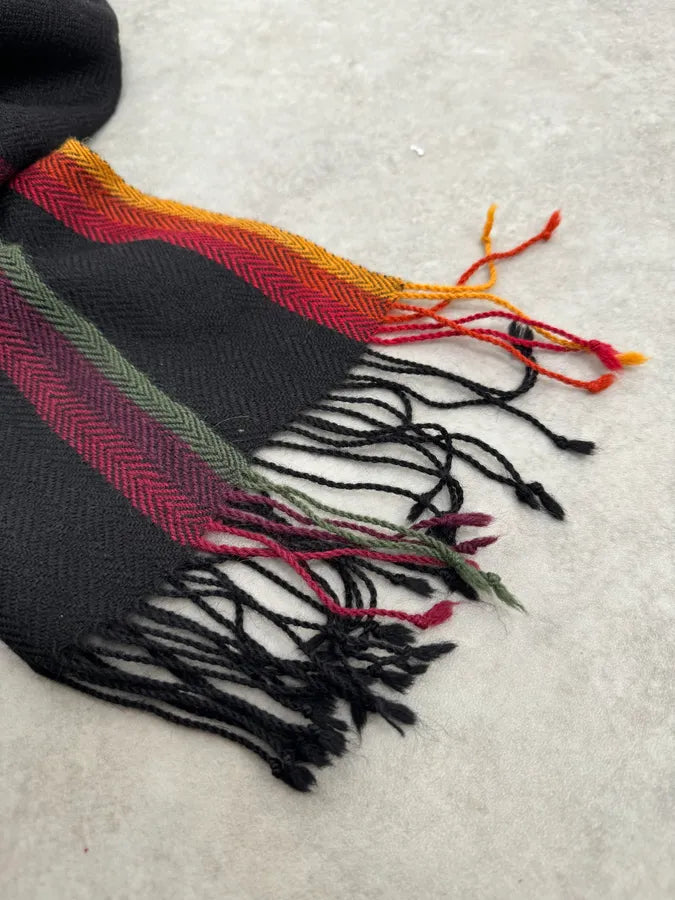 2000s Balenciaga Paris Black Wool Multicolor Scarf Yvaxvoy 4