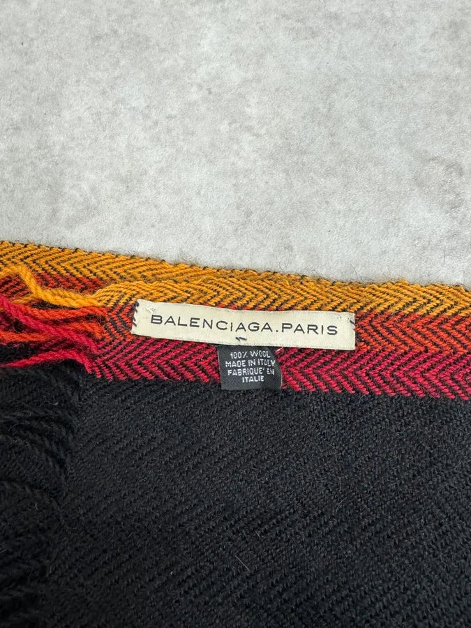 2000s Balenciaga Paris Black Wool Multicolor Scarf Yvaxvoy 5