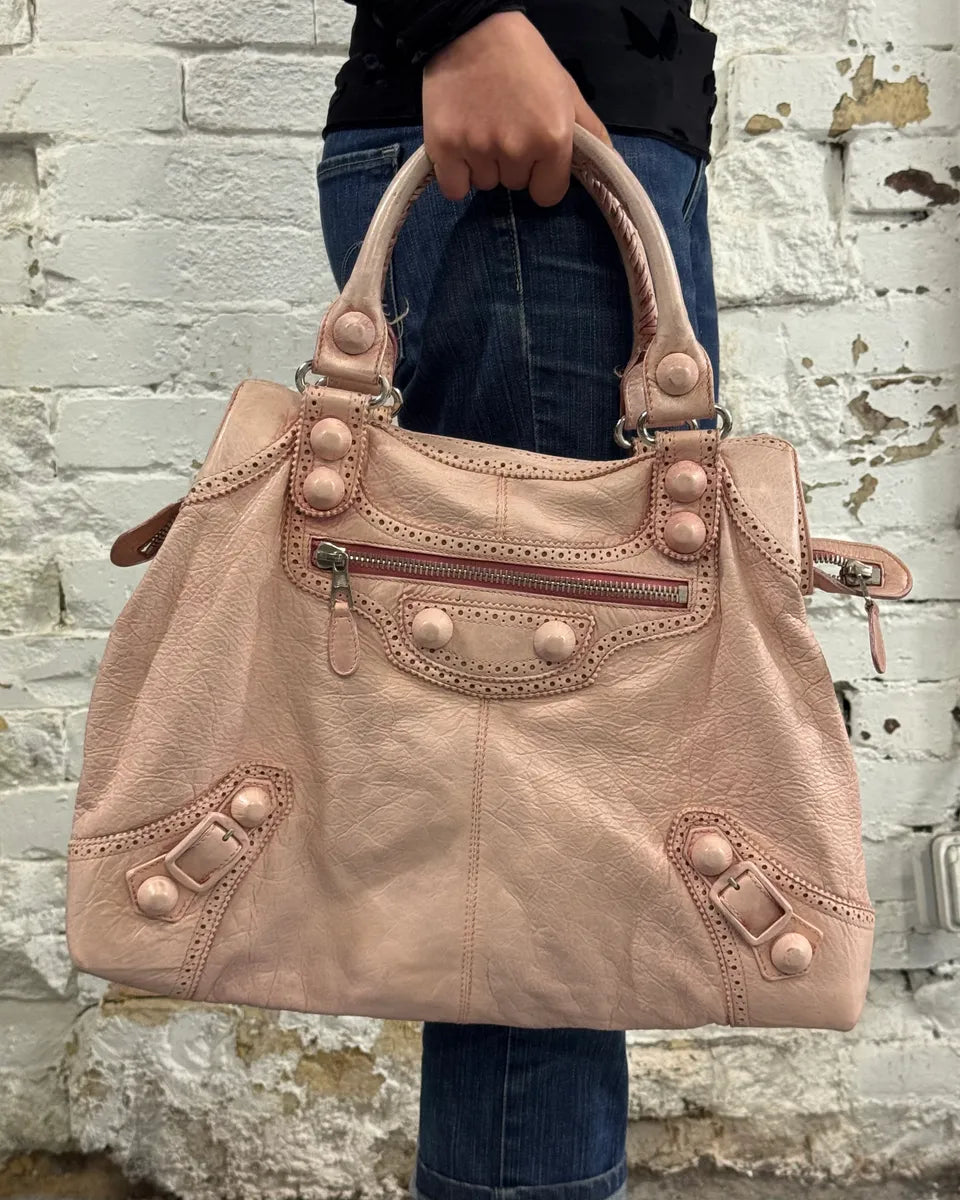 2000s Balenciaga Pink Leather Studded City Bag WLtXorp 0