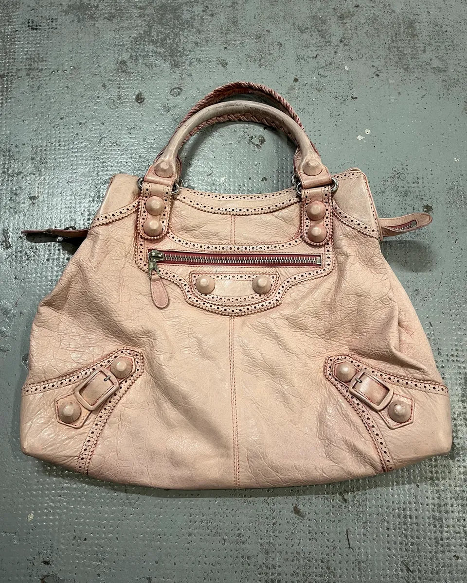 2000s Balenciaga Pink Leather Studded City Bag WLtXorp 1
