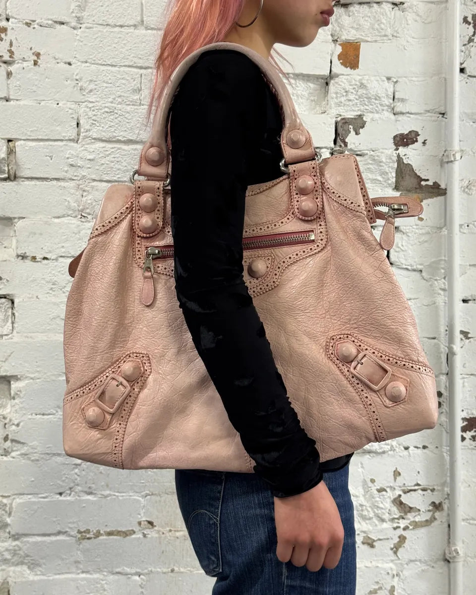 2000s Balenciaga Pink Leather Studded City Bag WLtXorp 2