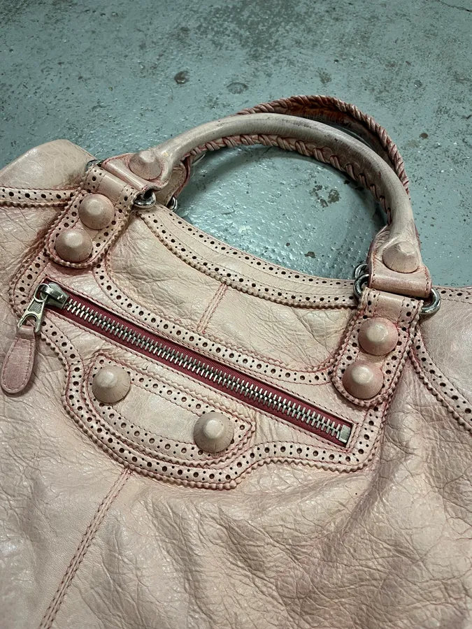 2000s Balenciaga Pink Leather Studded City Bag WLtXorp 3