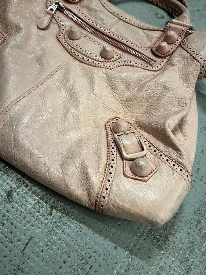 2000s Balenciaga Pink Leather Studded City Bag WLtXorp 4