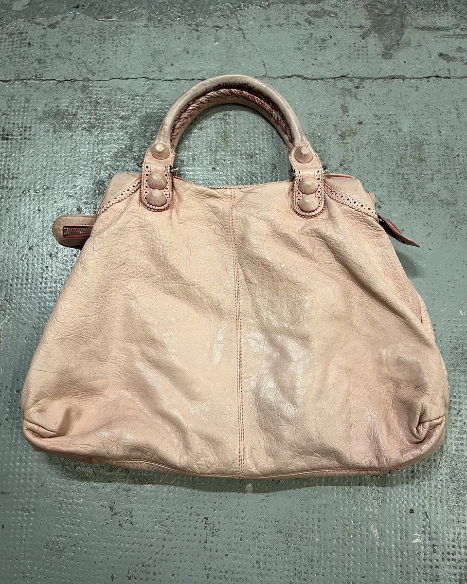 2000s Balenciaga Pink Leather Studded City Bag WLtXorp 5